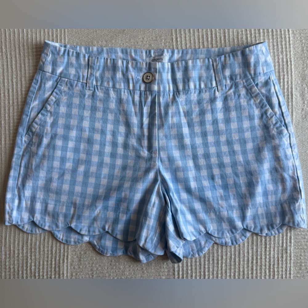 Crown & Ivy Scalloped Short, Gingham Print, Sz 8